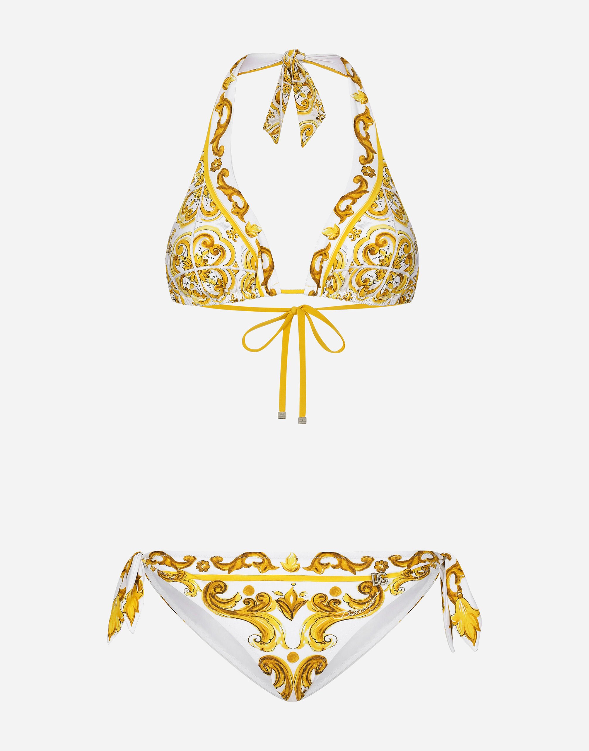 Dolce & Gabbana Majolica-print padded triangle bikini White O8A28JONR29
