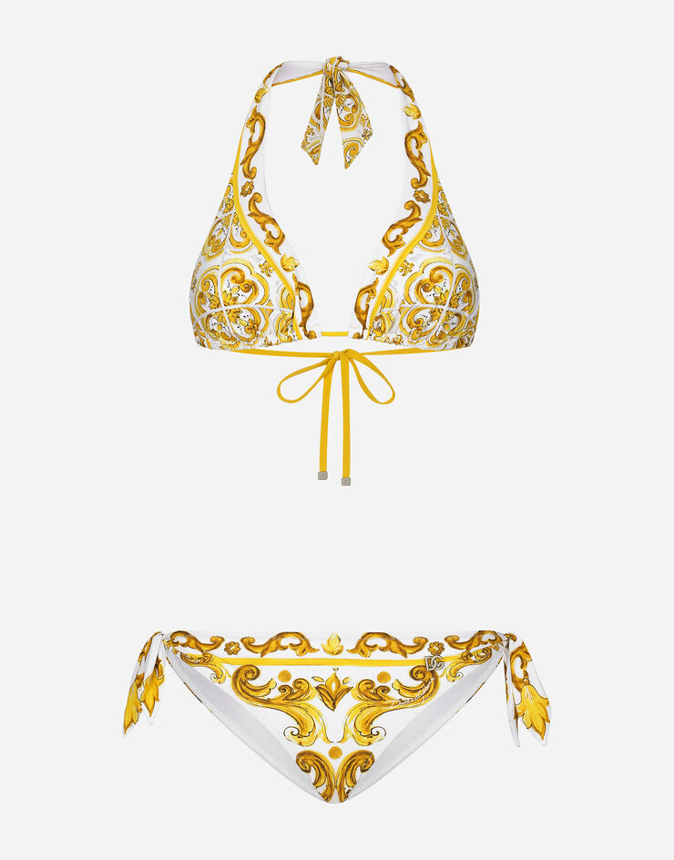Dolce & Gabbana Bikini de triángulo acolchado con estampado Maiolica Imprima O8A54JONO19