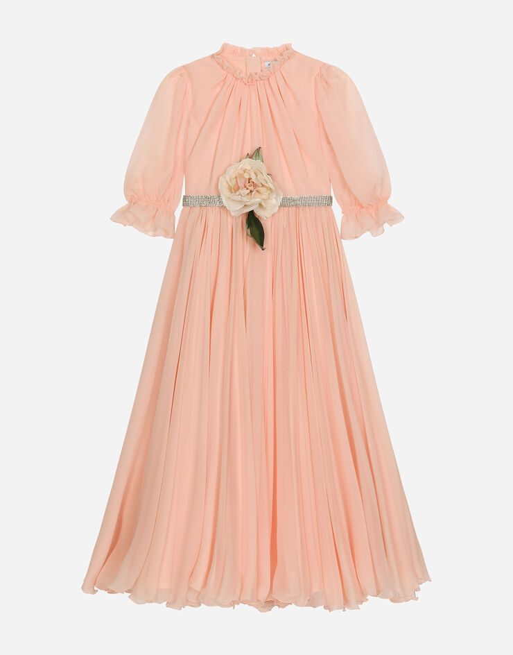 Dolce & Gabbana Robe en mousseline avec fleur en 3D Rose L54DB7FU1AT