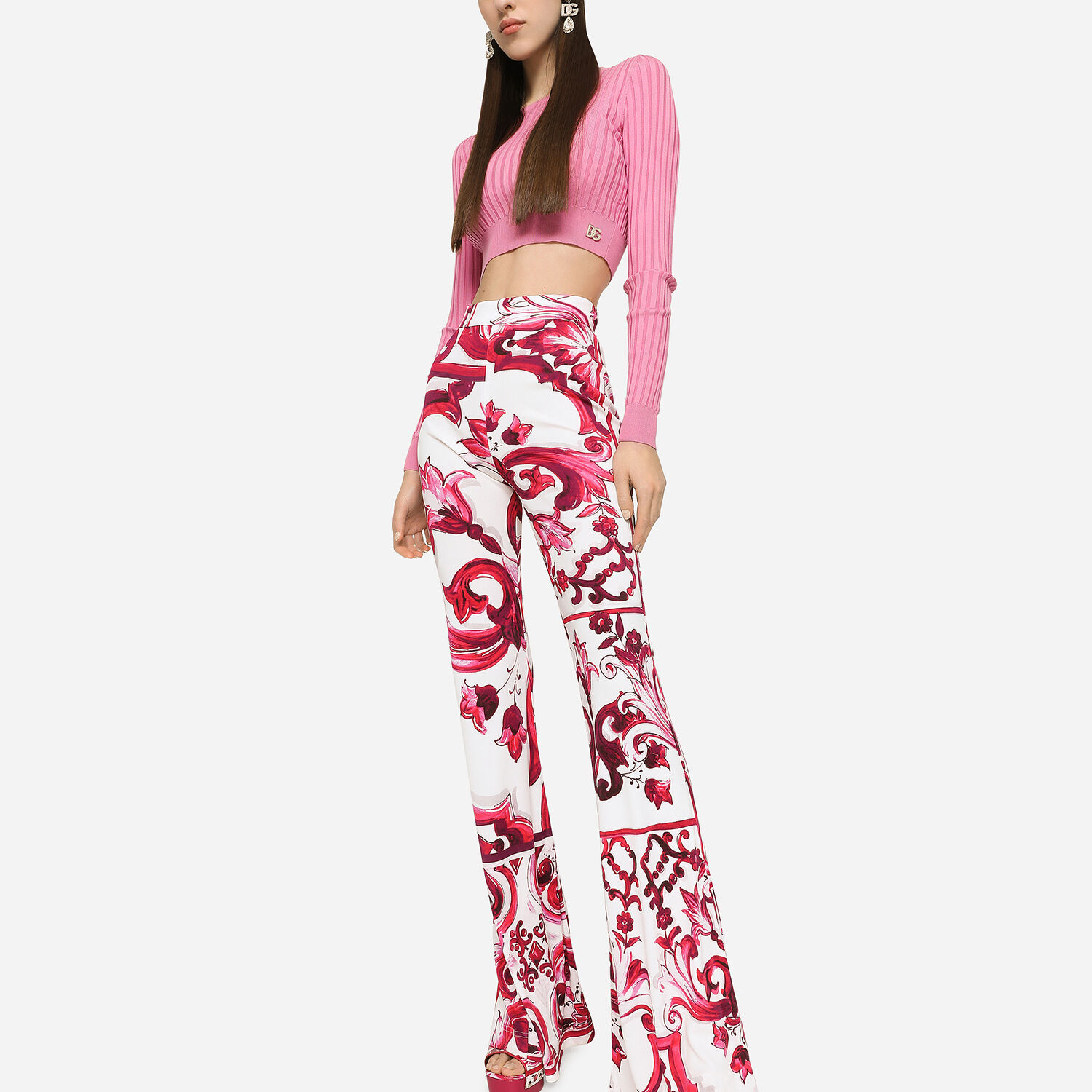 Dolce & Gabbana Pink Floral Brocade High Waist Trouser Tapered Pants – AUMI  4