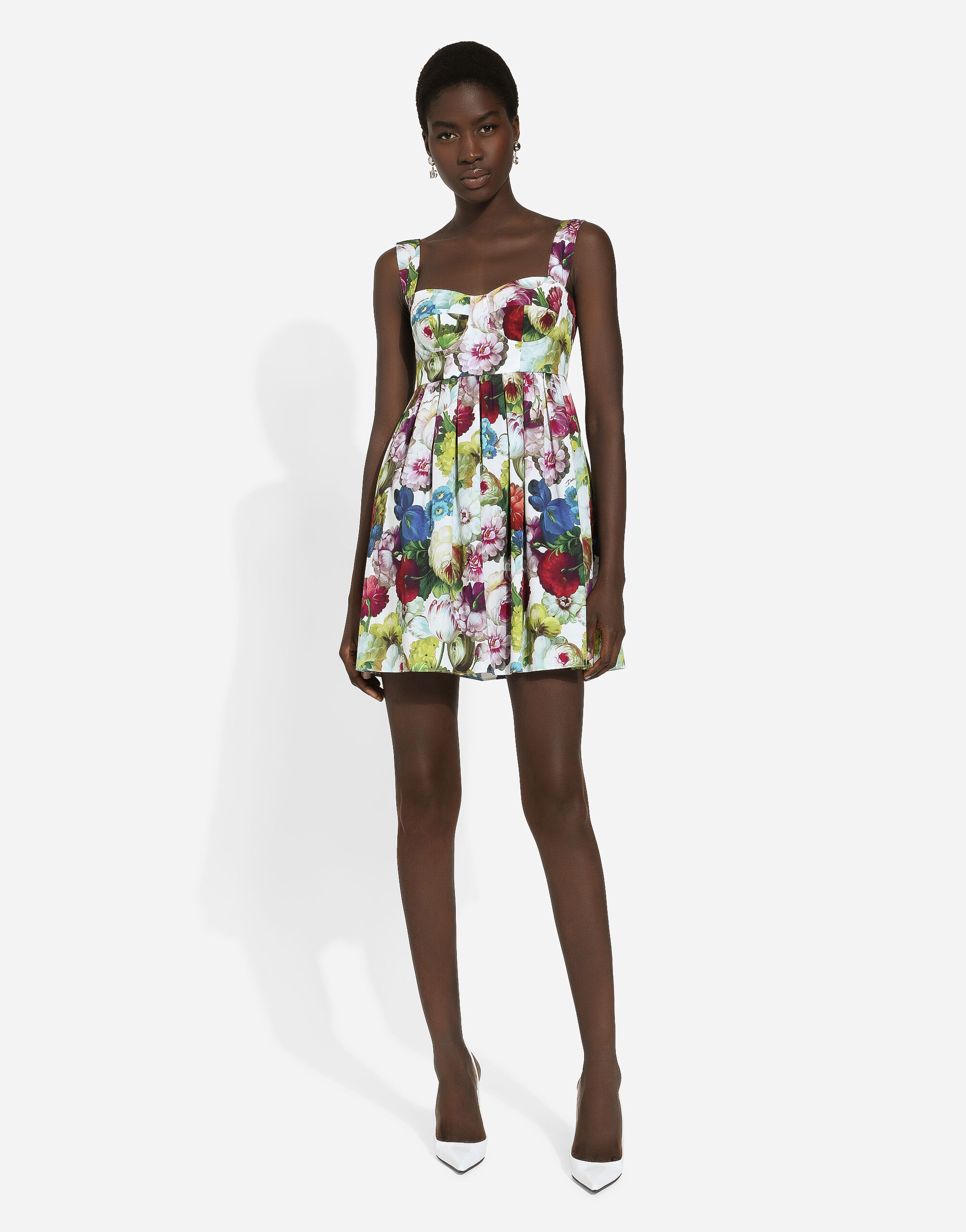 Short cotton corset dress with nocturnal flower print in Print for Women |  Dolce&Gabbana® US