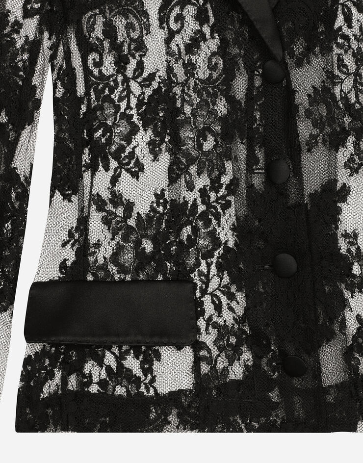 Dolce & Gabbana Жакет из цветочного кружева с атласными деталями черный F27AJTHLMO7