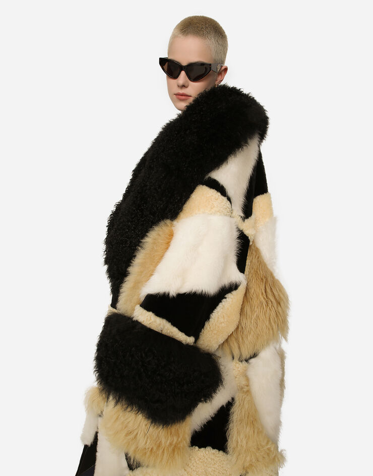Dolce&Gabbana Long patchwork sheepskin coat Multicolor F0V9GFGDBWX