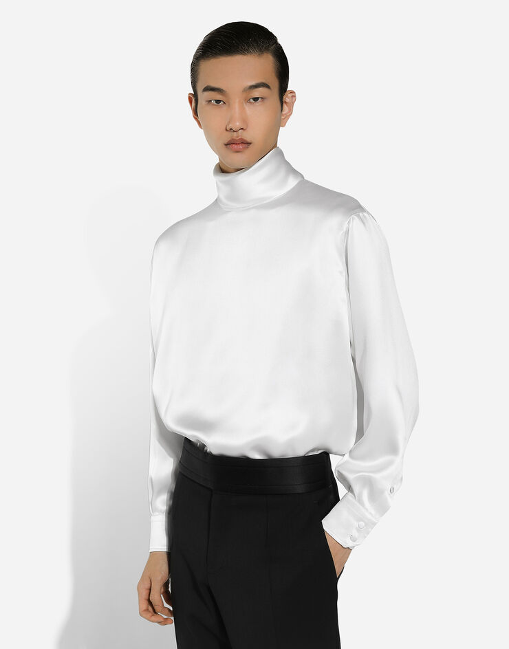 Dolce & Gabbana Loose silk turtleneck with shirt cuffs White G8SD9TFU1NU