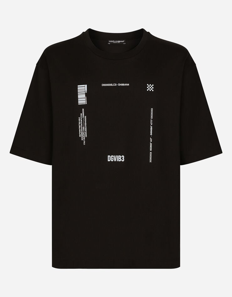 Dolce & Gabbana T-Shirt Baumwolljersey Print DGVIB3 und Logo Schwarz G8PB8TG7K3B