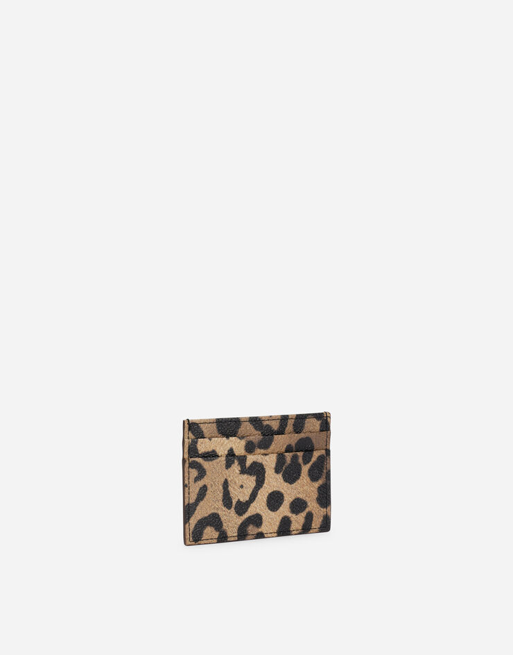 Leopard-print Crespo card holder with branded plate in Multicolor