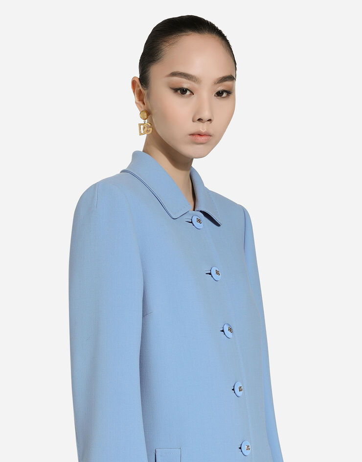 Dolce & Gabbana Manteau droit en crêpe de laine Bleu Ciel F0C3QTFU2L8