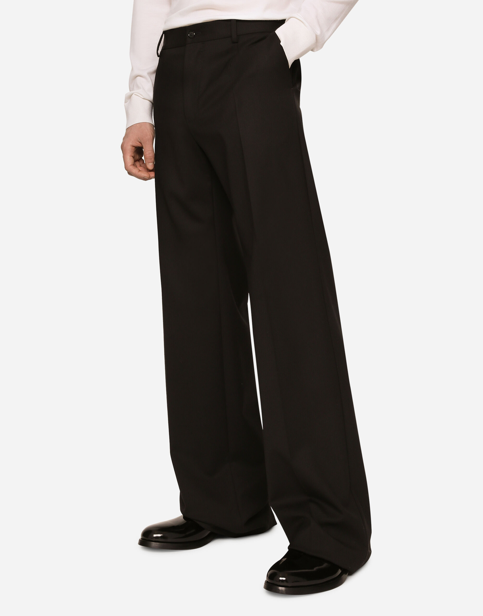 Dolce&Gabbana Stretch wool twill pants with wide leg male Black