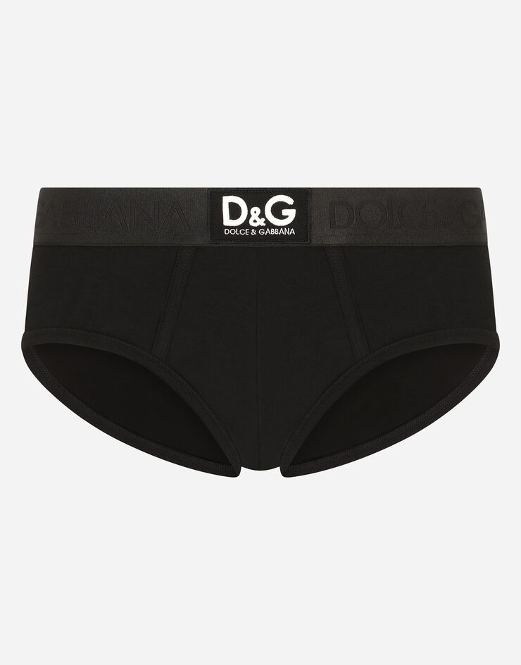 Two-way stretch cotton Brando briefs with DG patch in Black for Men