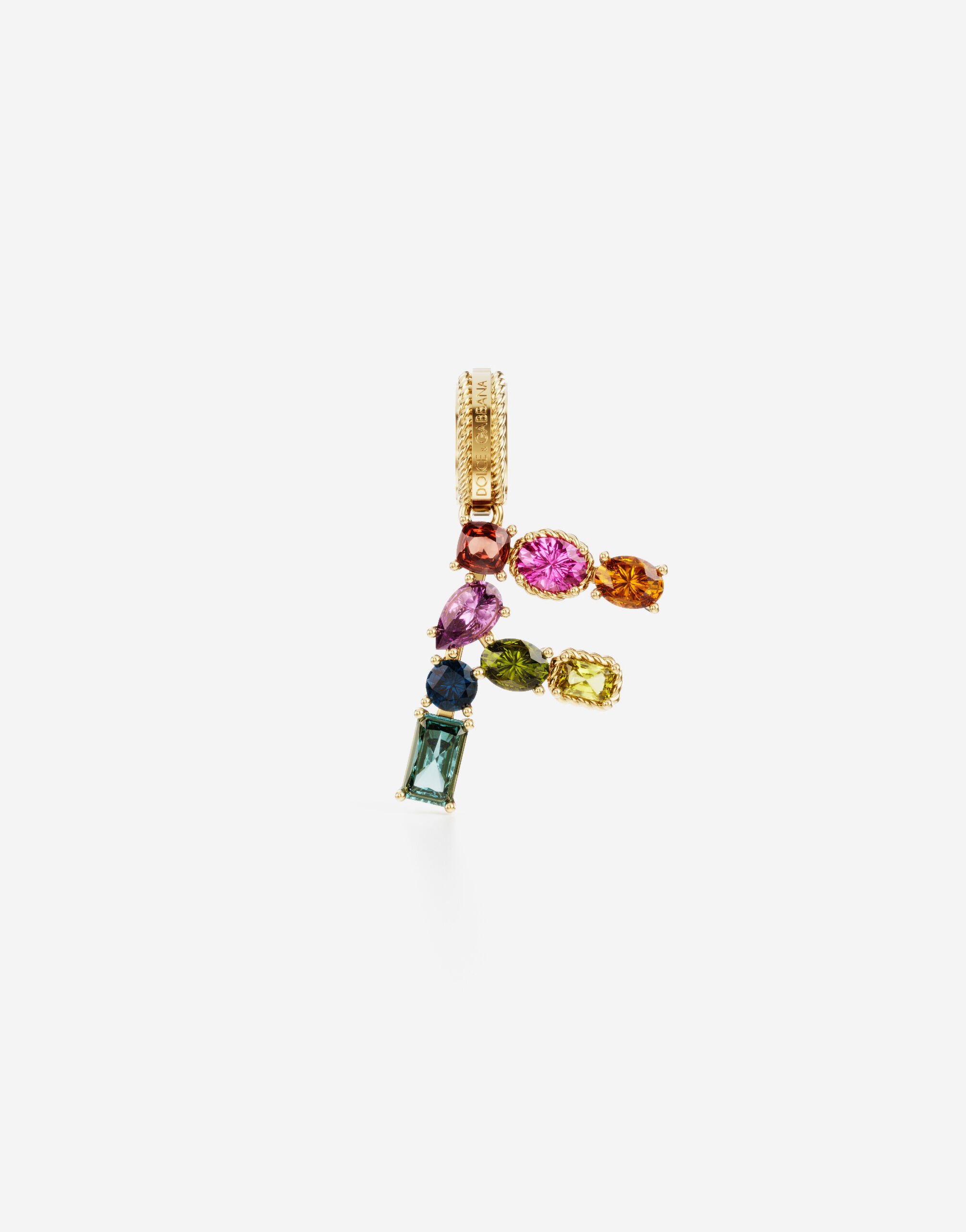 Dolce & Gabbana Rainbow alphabet F 18 kt yellow gold charm with multicolor fine gems Gold WAQA3GWQC01