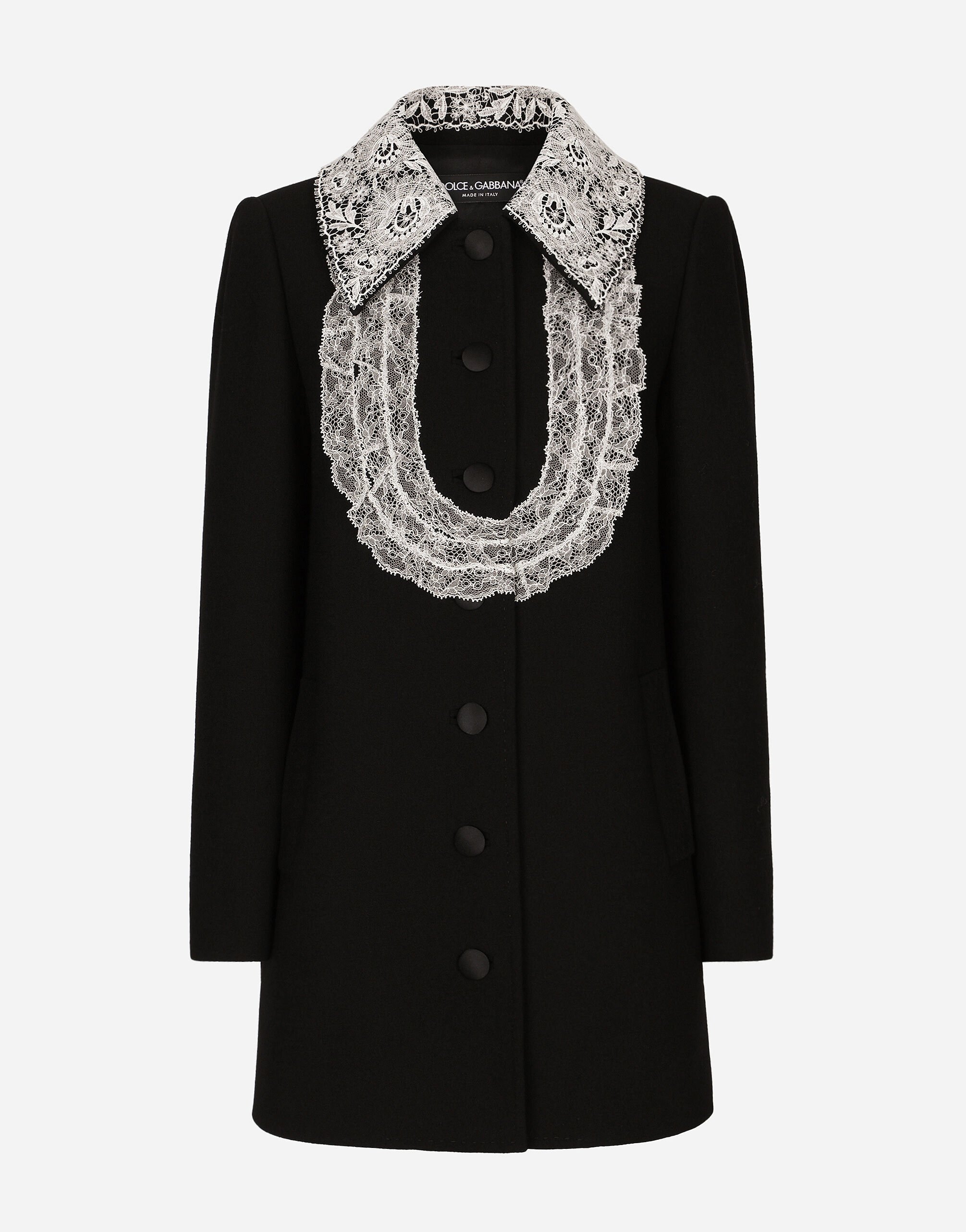 Dolce & Gabbana Kurzer Mantel aus Wolle mit Spitzendetails Drucken F0AH2THI1BD