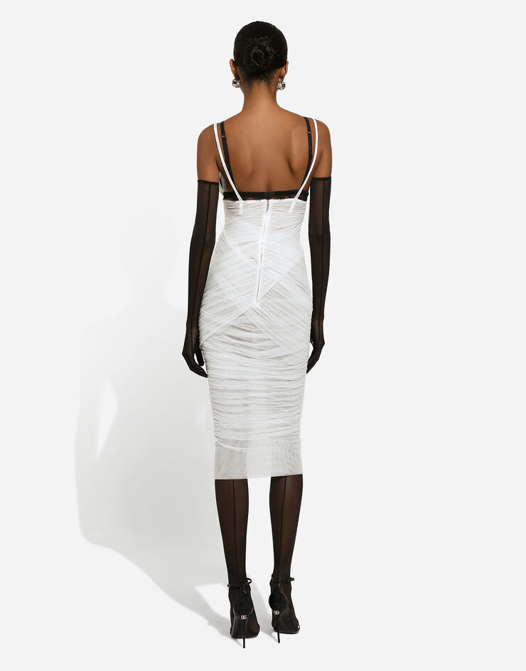 Dolce&Gabbana Драпированное платье миди из тюля белый F6DEUTFLRC0