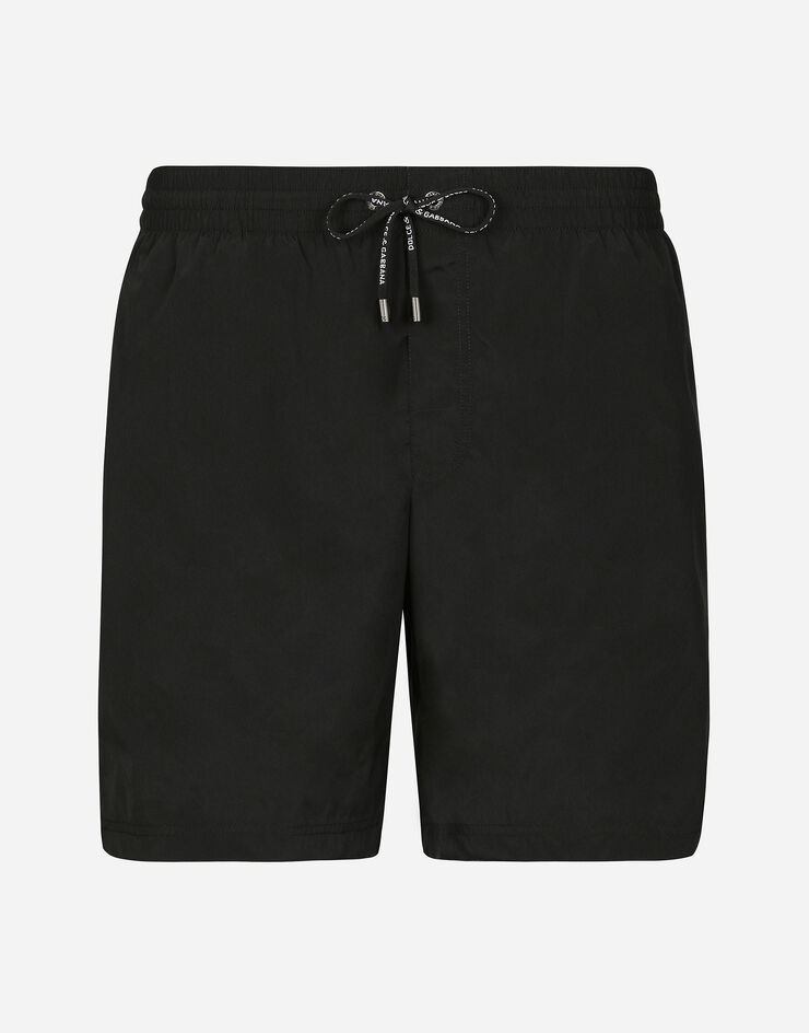 Dolce & Gabbana Mid-rise swim trunks with DG print Black M4A13TFSUBE