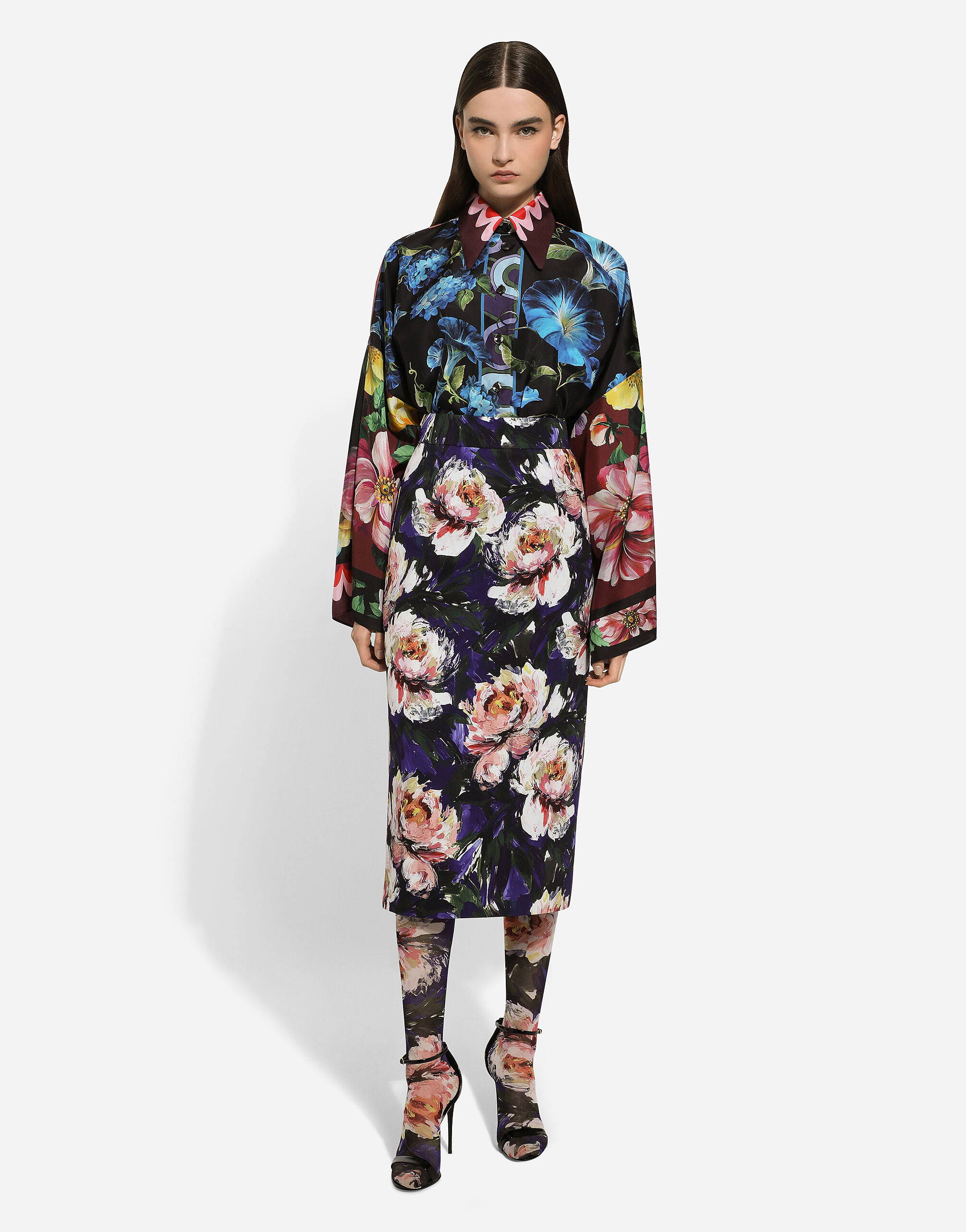 Dolce & Gabbana Oversize silk shirt with floral print female Print