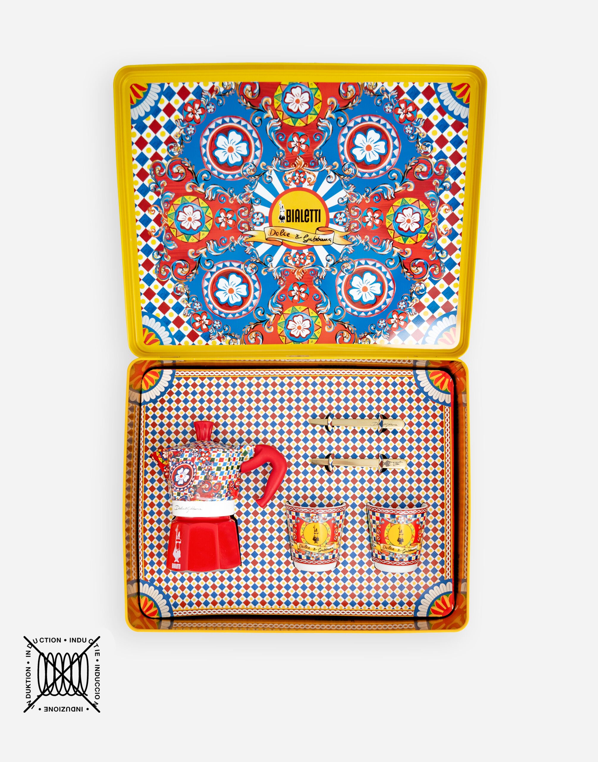 Dolce & Gabbana صندوق آلة موكا صغيرة + 2 كوب بورسلين و2 مقلابة ذهبية BIALETTI DOLCE&GABBANA متعدد الألوان TCK014TCAFM