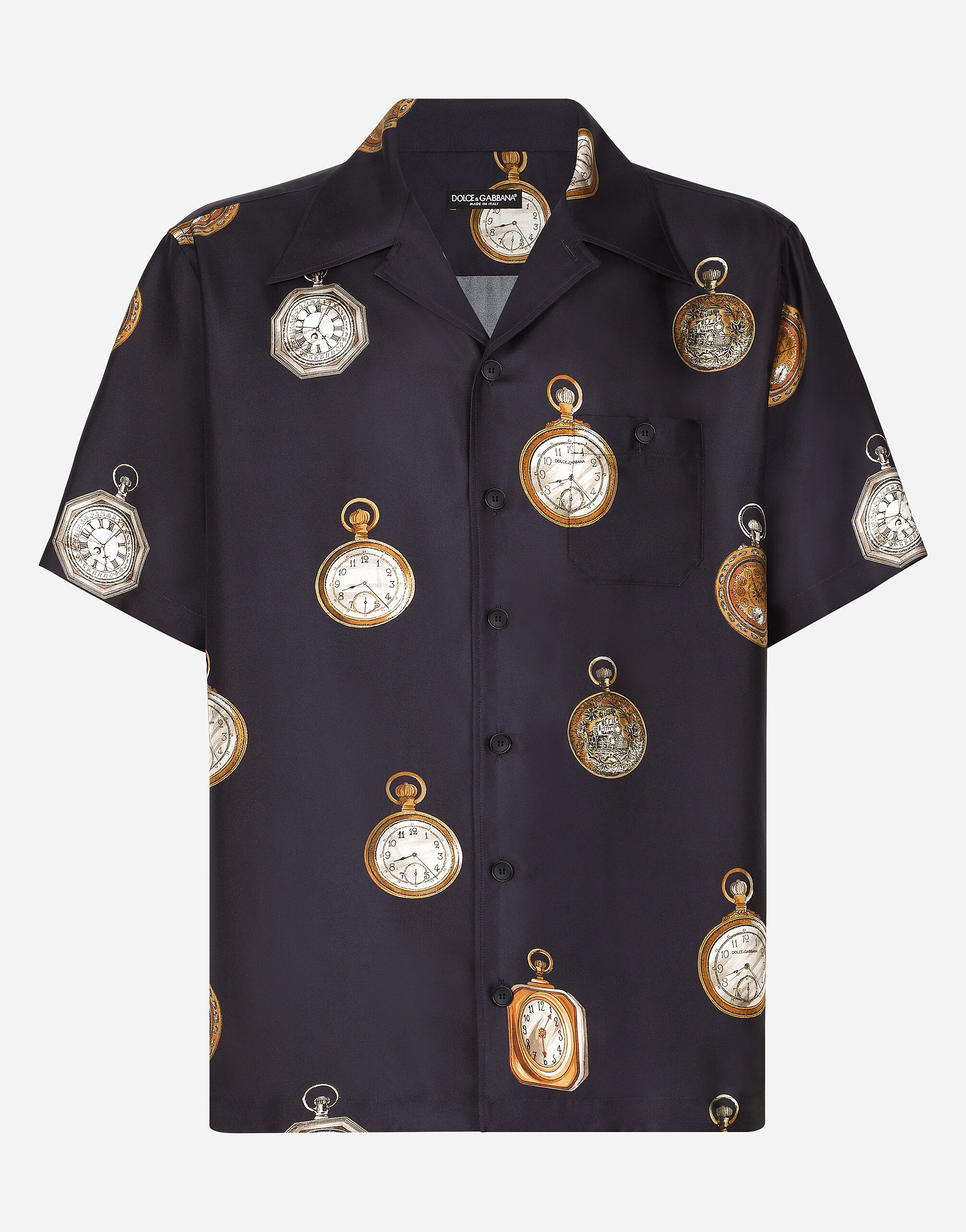 ${brand} Camicia hawaii in twill di seta stampa orologi ${colorDescription} ${masterID}