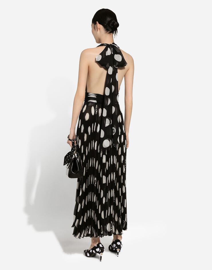 Dolce & Gabbana Pleated chiffon calf-length dress with polka-dot print Print F6JJETIS1I7