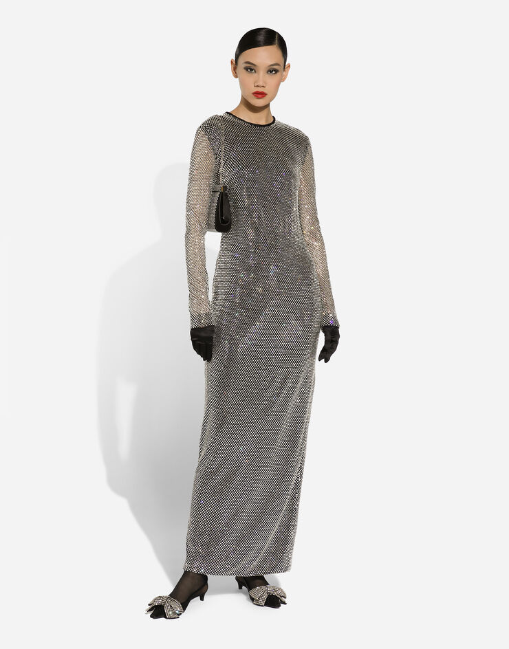 Dolce & Gabbana Langes Kleid aus Crystal-Mesh Silber F6JRRTHLSA0