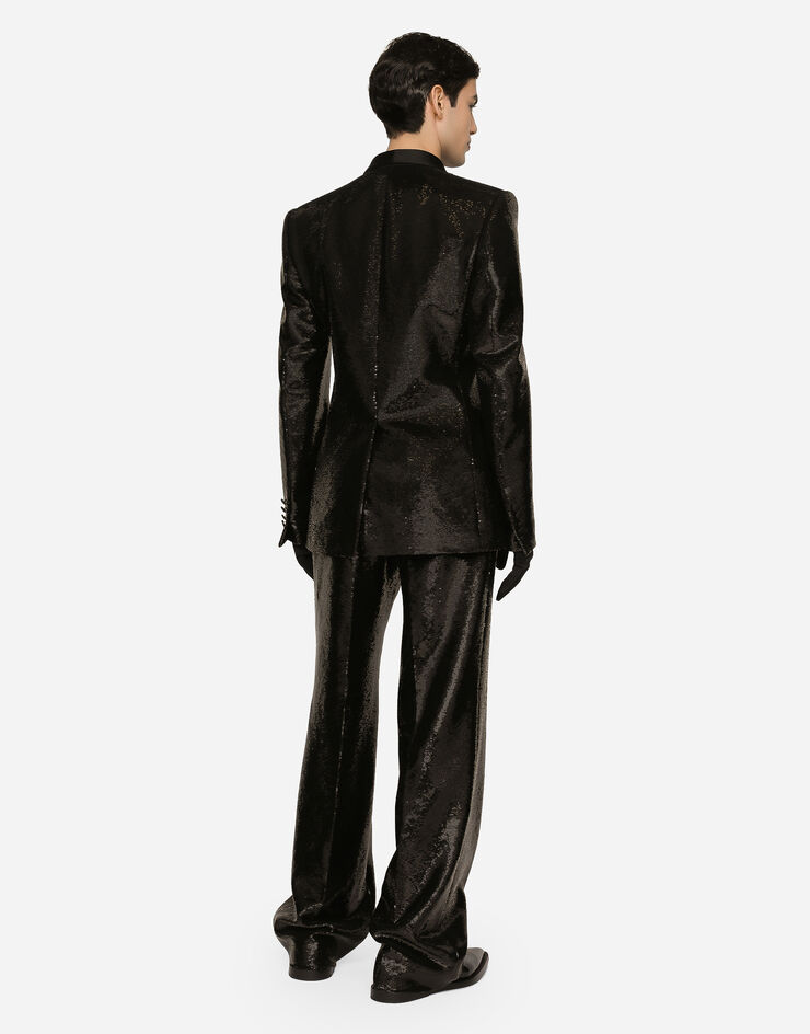 Dolce & Gabbana ダブルブレストタキシードジャケット シチリアフィット スパンコール ブラック G2RR4TFLSIM