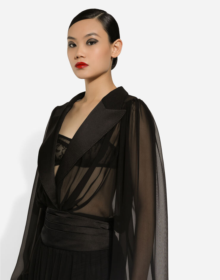 Dolce & Gabbana Long silk chiffon tuxedo dress Black F6JRITFU1AT