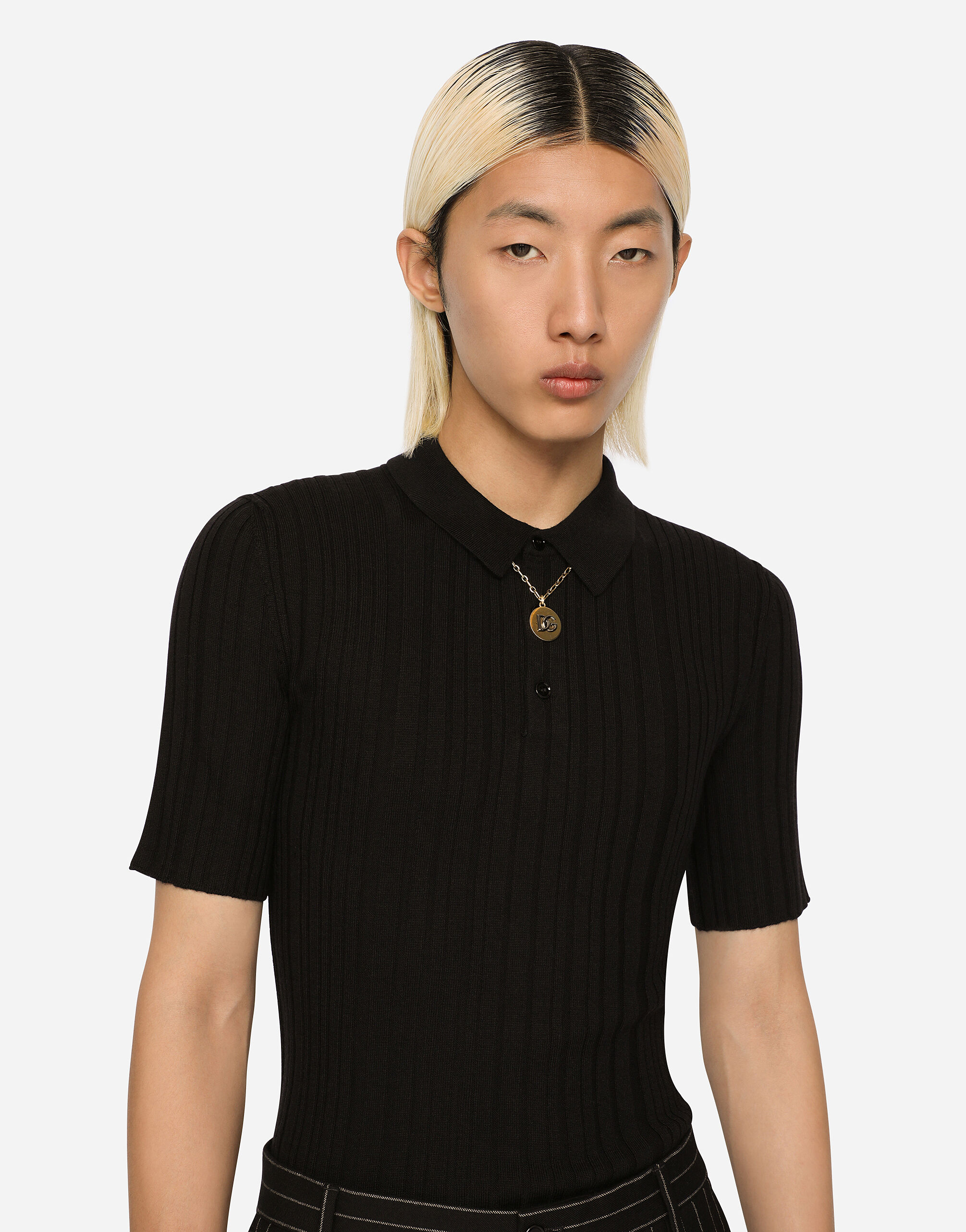 Dolce & Gabbana Wool knit polo shirt male BLACK