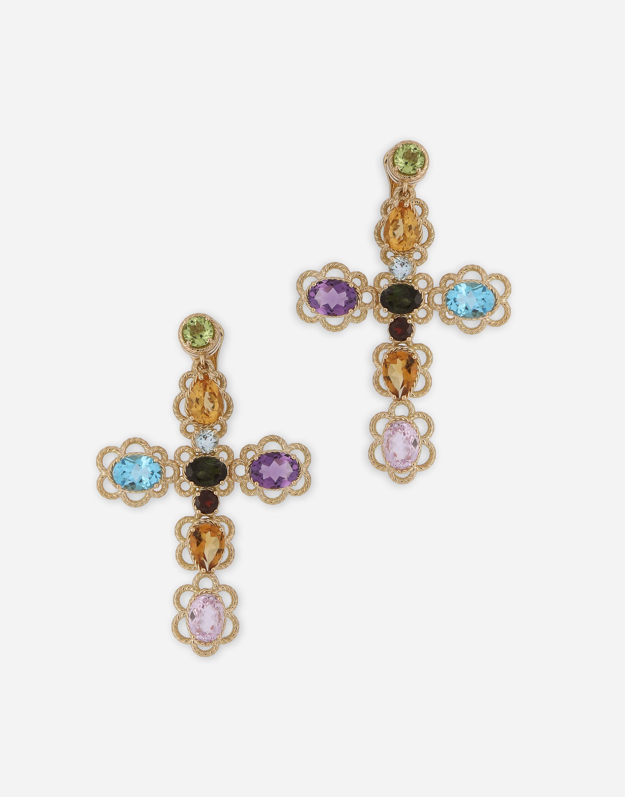 ${brand} 18 kt yellow gold clip-on earrings with pin and with multicolor fine gemstones ${colorDescription} ${masterID}