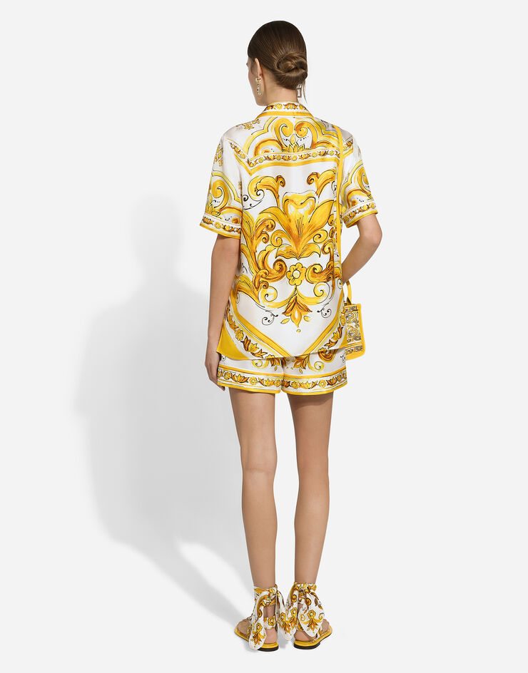 Dolce & Gabbana Рубашка из шелкового твила с короткими рукавами и принтом майолики Отпечатки F5S02THI1TK