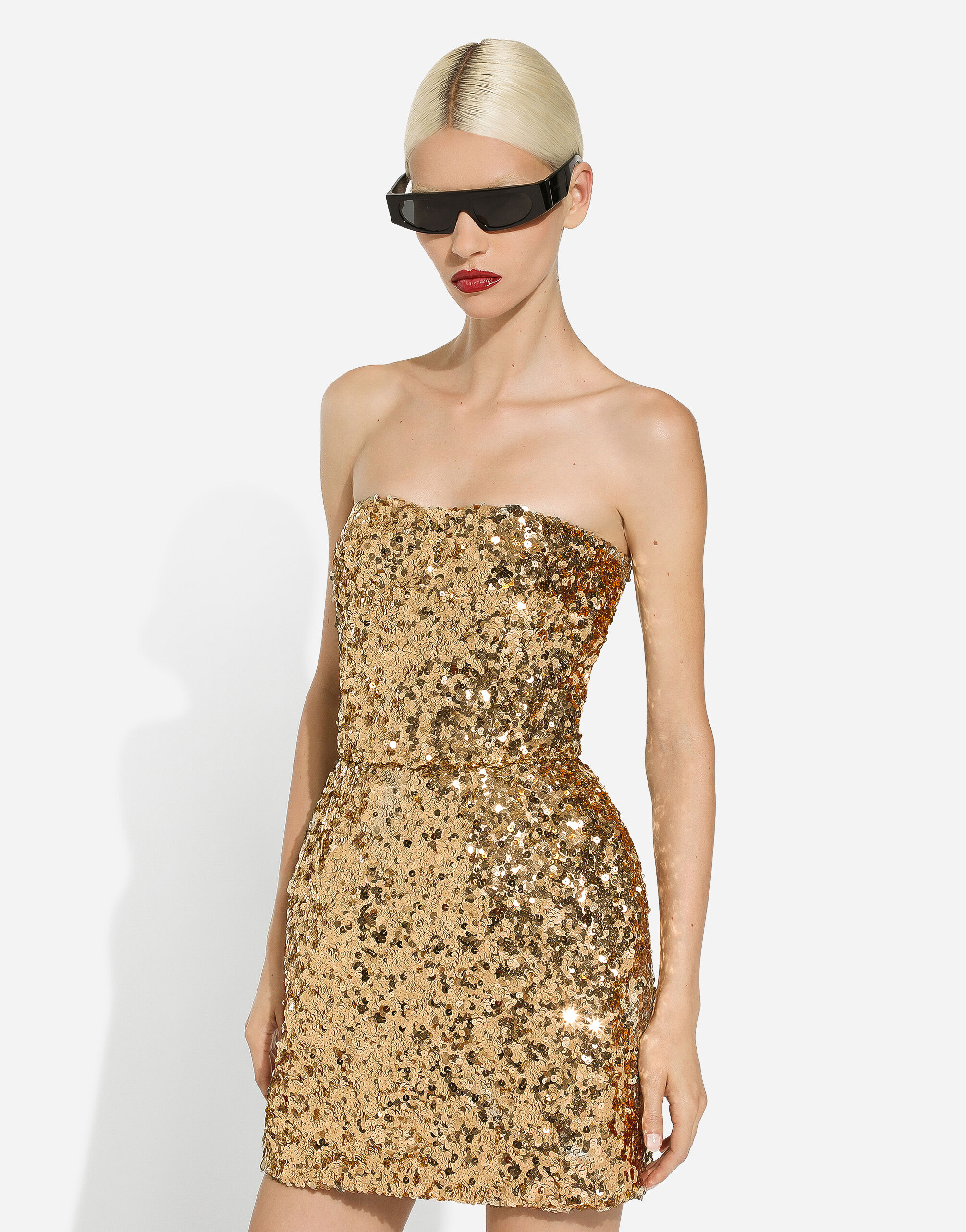 Short sequined strapless dress in Gold for | Dolce&Gabbana® US