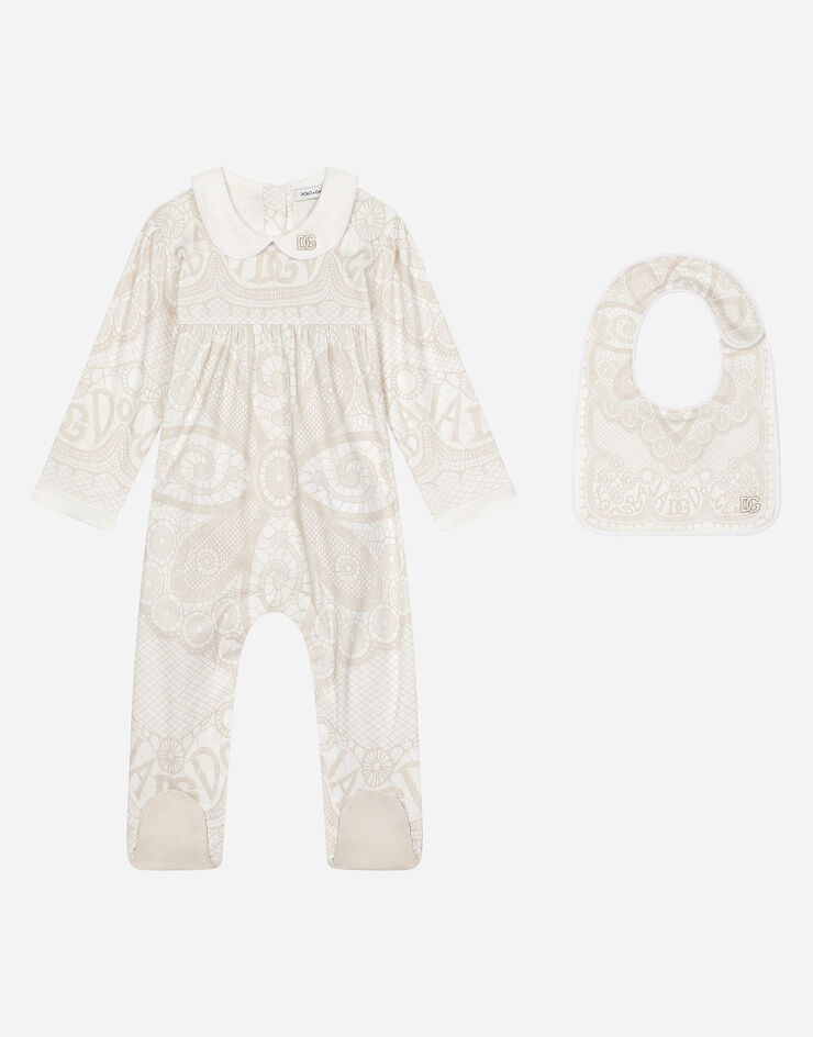 Dolce & Gabbana Set regalo 2 pezzi in interlock con stampa DG loves newborn Neutro L2JO2RII7EW