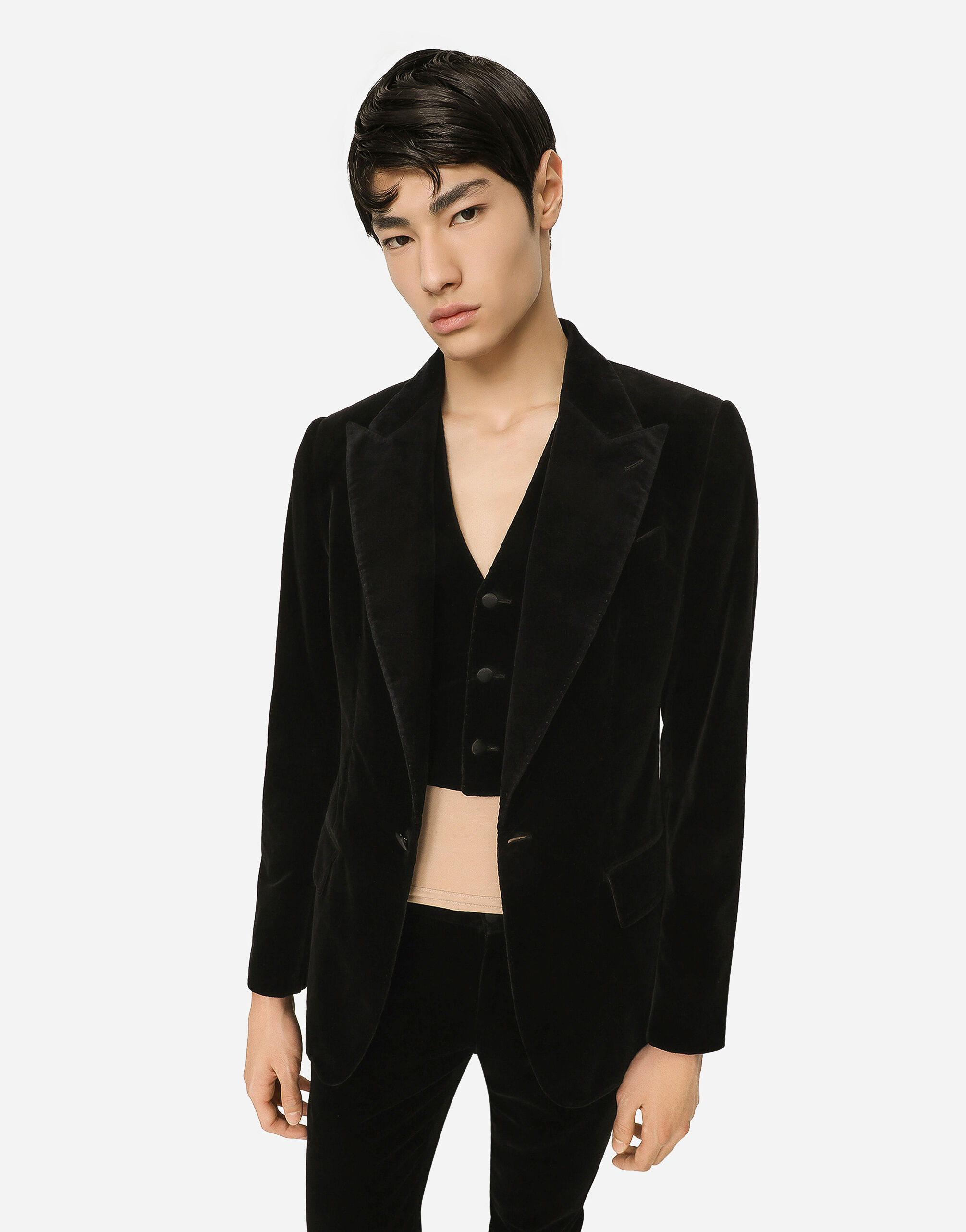 ブラックのメンズ Single-breasted smooth velvet suit | Dolce&Gabbana®