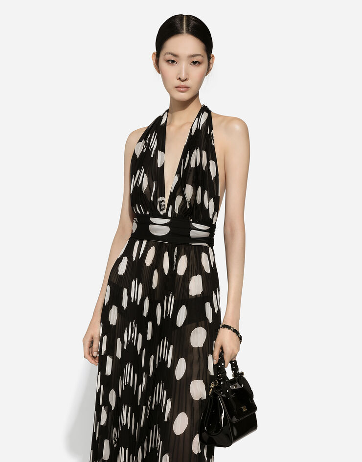 Dolce & Gabbana Pleated chiffon calf-length dress with polka-dot print Print F6JJETIS1I7