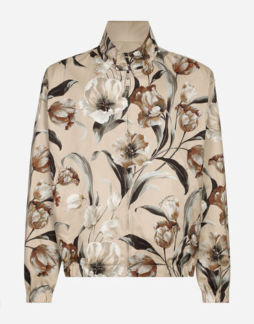 Dolce & Gabbana Reversible high-neck jacket with floral print Havana beige VG446EVP473