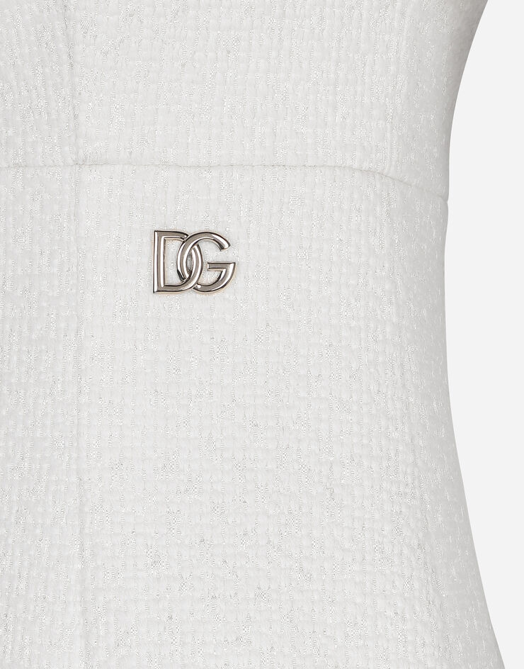 Dolce & Gabbana Vestido midi de tweed raschel con logotipo DG Blanco F6ARVTGDCL1