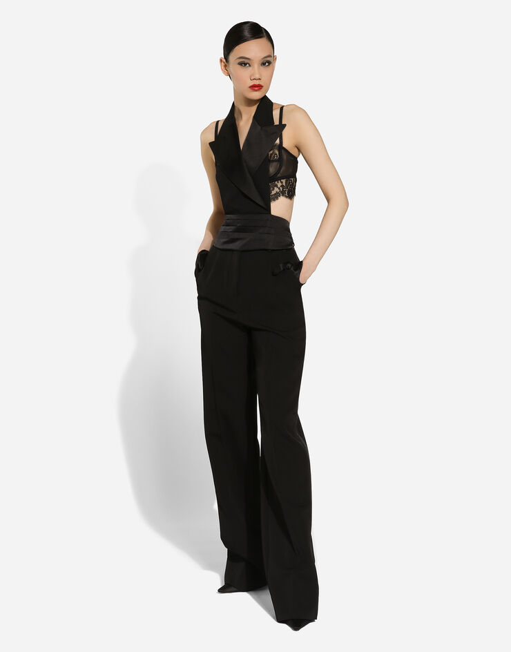 Dolce & Gabbana Double-breasted silk satin vest with low neckline on the back Black F7AI8TGDCRJ