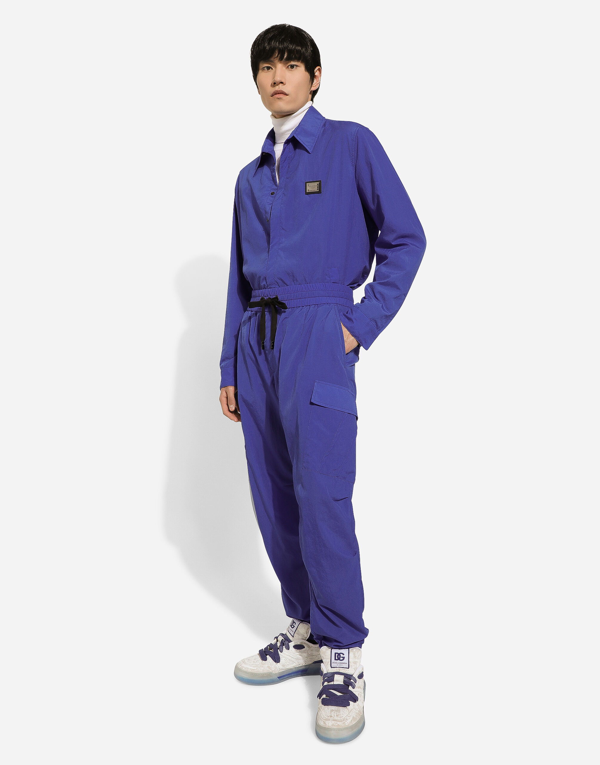 Stretch cotton cargo pants with tag in Blue for | Dolce&Gabbana® US