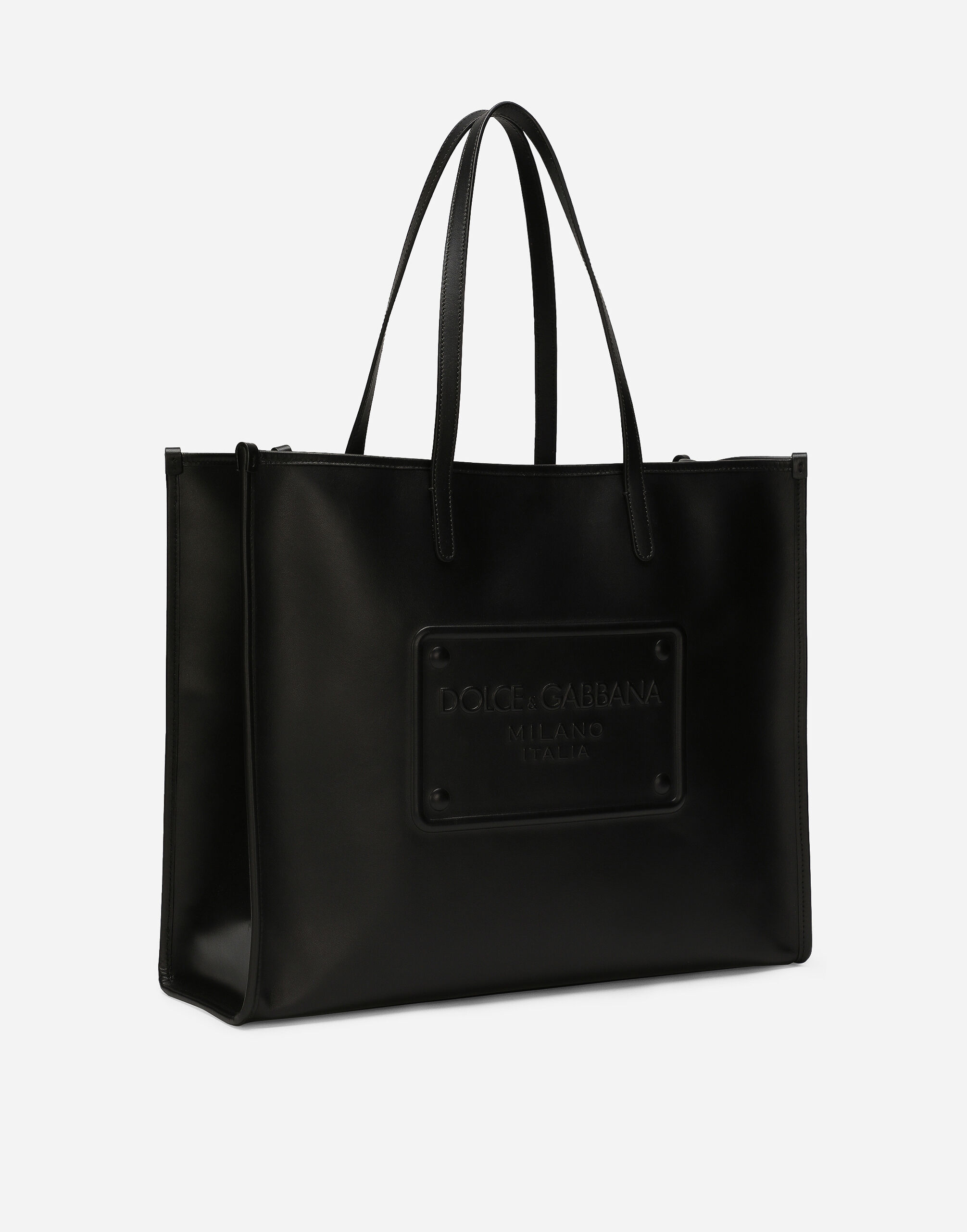 Calfskin shopper with raised logo in Black for | Dolce&Gabbana® US