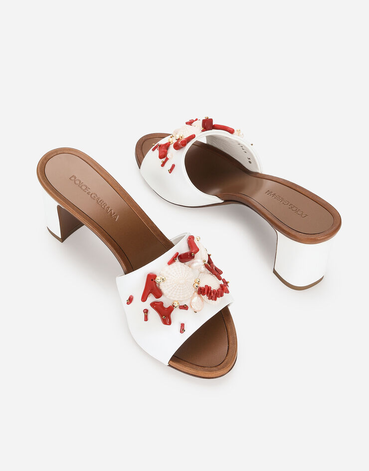 Dolce & Gabbana Nappa leather mules with coral embroidery White CR1745AW116