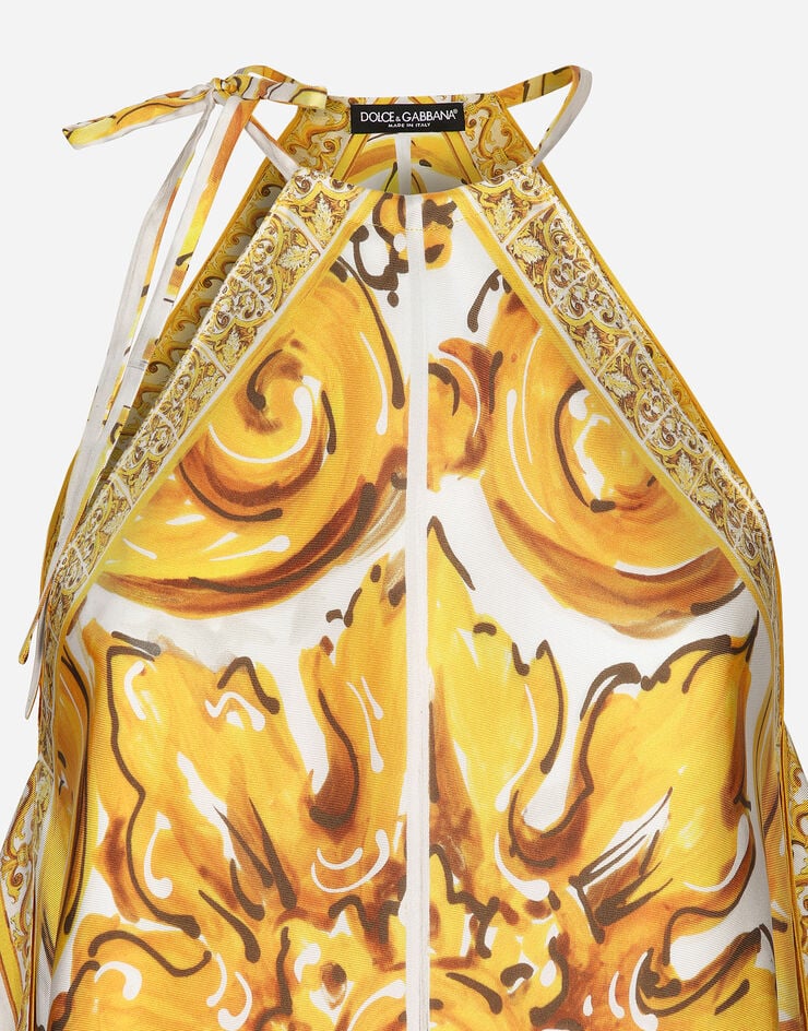 Dolce & Gabbana Top con cuello halter en sarga de seda con estampado Maiolica Imprima F79EFTHI1TN