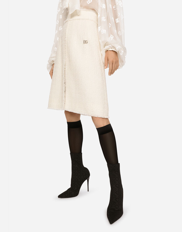 Raschel tweed midi skirt with Dolce&Gabbana® White for central US slit in 