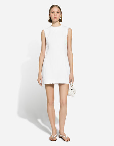 Dolce & Gabbana Vestido corto en tweed raschel de algodón Blanco F6JKDTHUMT9