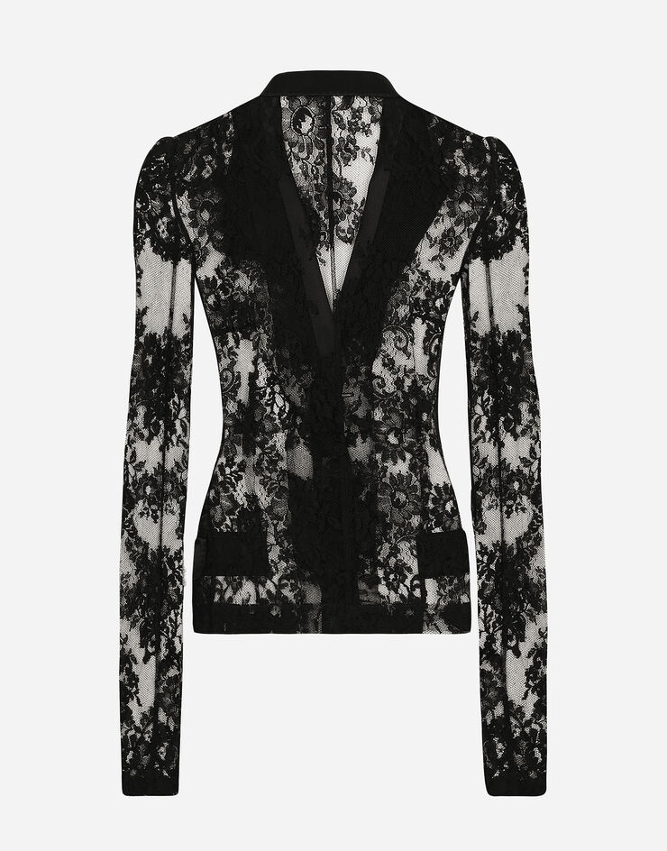 Dolce & Gabbana Jacke aus floraler Spitze mit Details aus Satin Black F27AJTHLMO7