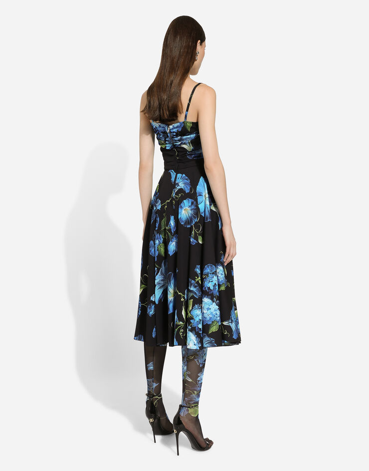 Dolce & Gabbana Strapless charmeuse dress with bluebell print Print F6HAJTFSA6C