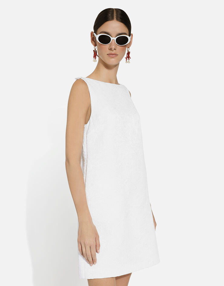 Dolce & Gabbana Короткое платье из парчи с глубоким вырезом на спинке белый F6JHPTFJTBV