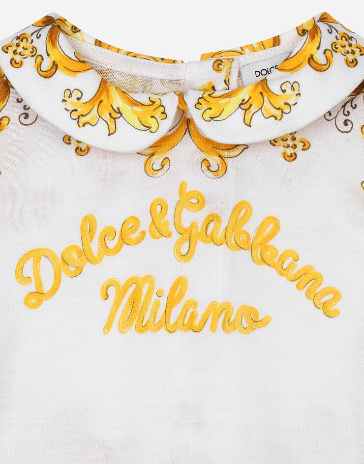 Dolce & Gabbana Dolce&Gabbana 로고 & 옐로 마욜리카 프린트 저지 베이비 롬퍼 인쇄 L2JOY2II7DI