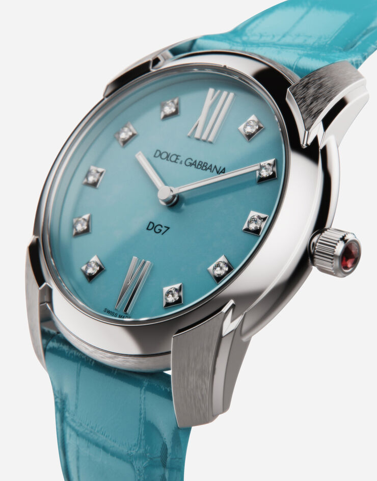Dolce & Gabbana DG7 watch in steel with turquoise and diamonds ГОЛУБОЙ WWFE2SXSFTA