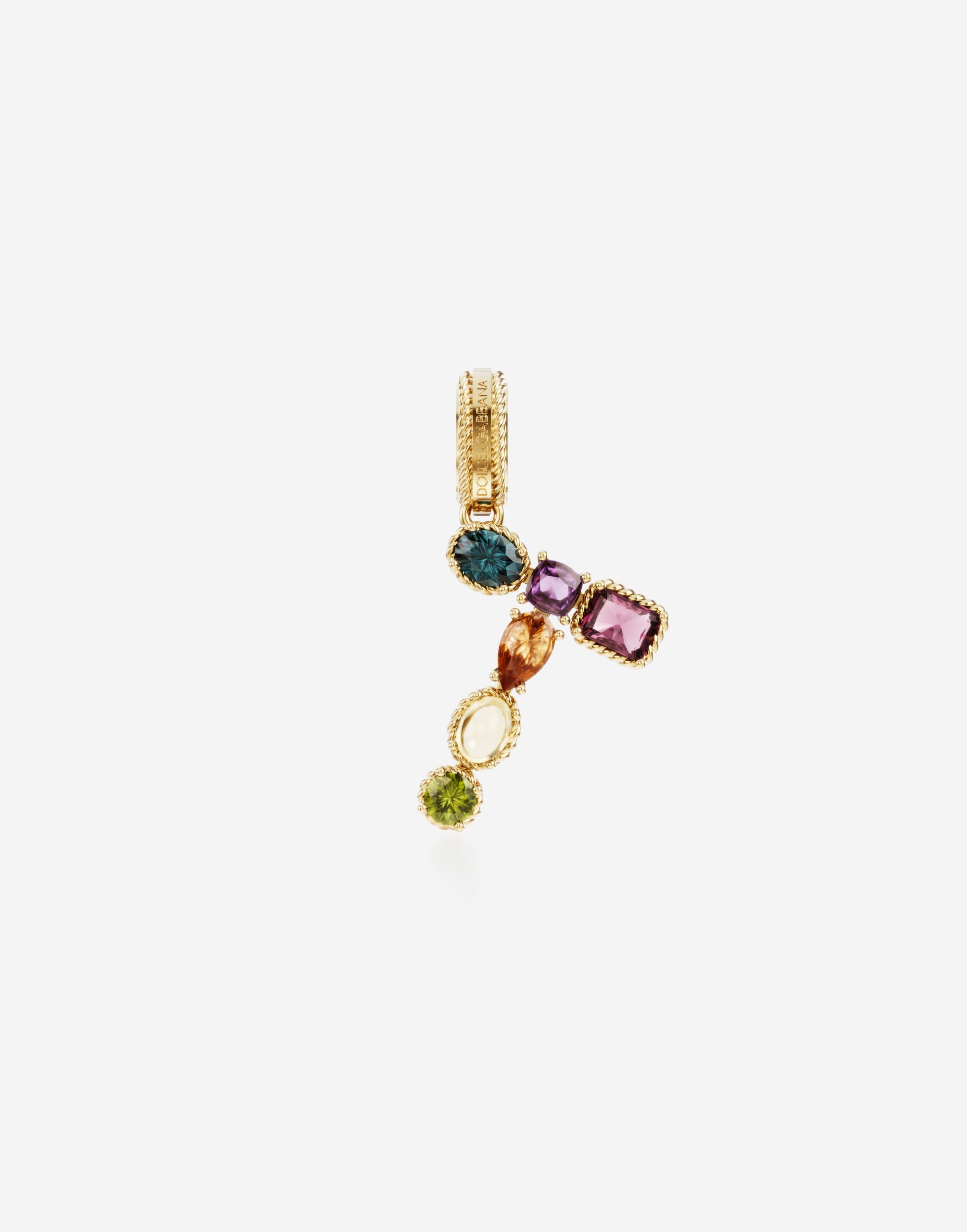 Dolce & Gabbana Rainbow alphabet T 18 kt yellow gold charm with multicolor fine gems Gold WRMR1GWMIXS