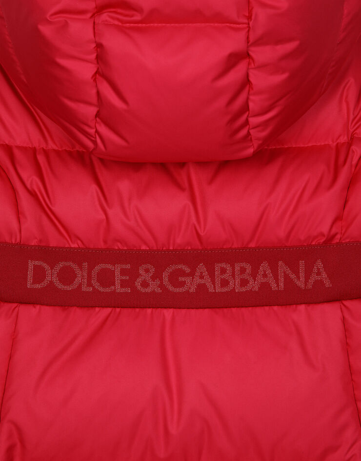 Dolce & Gabbana Lange Daunenjacke aus Nylon mit DG-Logo Rosa L5JBQ3G7N1B