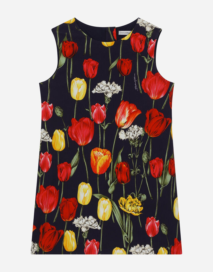 Dolce & Gabbana Kleid aus Interlock mit Tulpenprint Drucken L5JDZ2FSG85