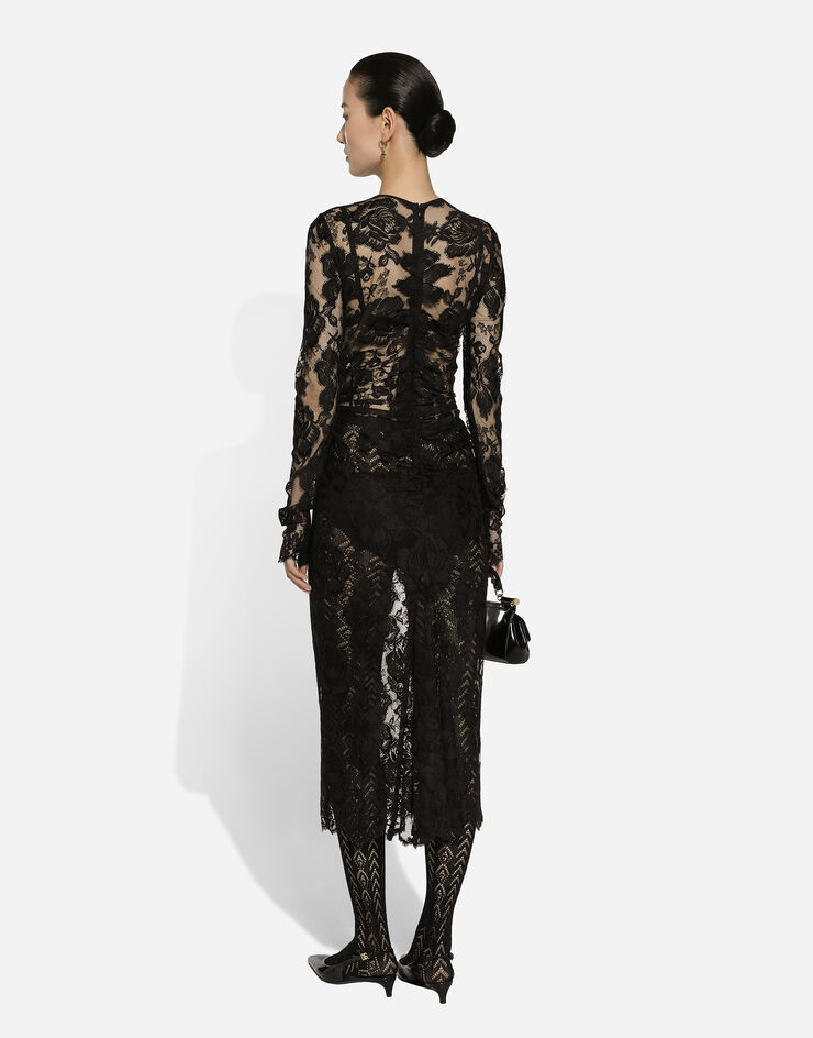 Dolce & Gabbana Calf-length floral lace dress Black F6JACTHLM4A