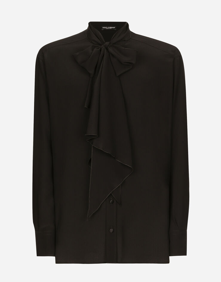 Dolce & Gabbana Oversize silk shirt with pussy-bow Black G5ME9TFU1AR